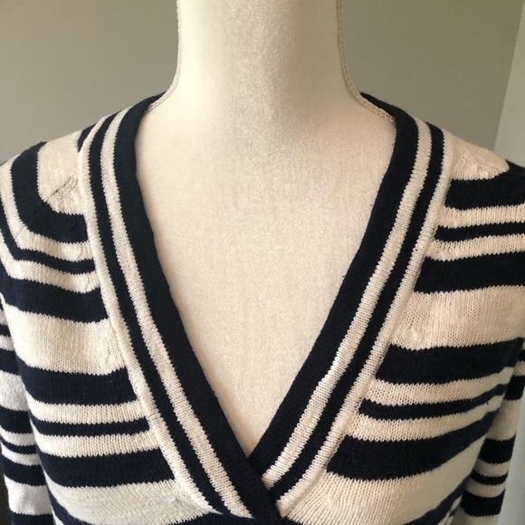 GAP navy and white striped, v-neck sweater - Picture 4 of 13
